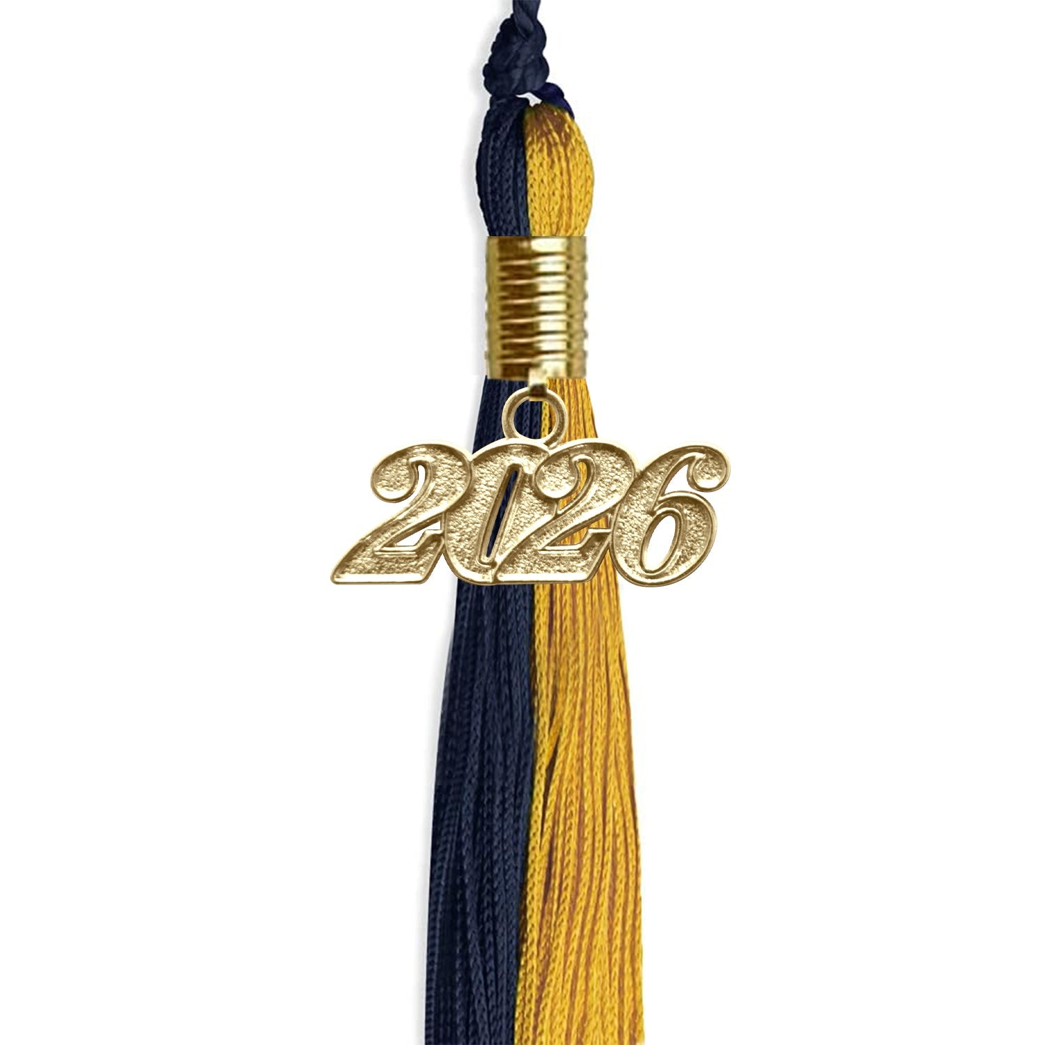 Dark Navy Blue/Bright Gold Graduation Tassel with Gold Date Drop - Endea Graduation