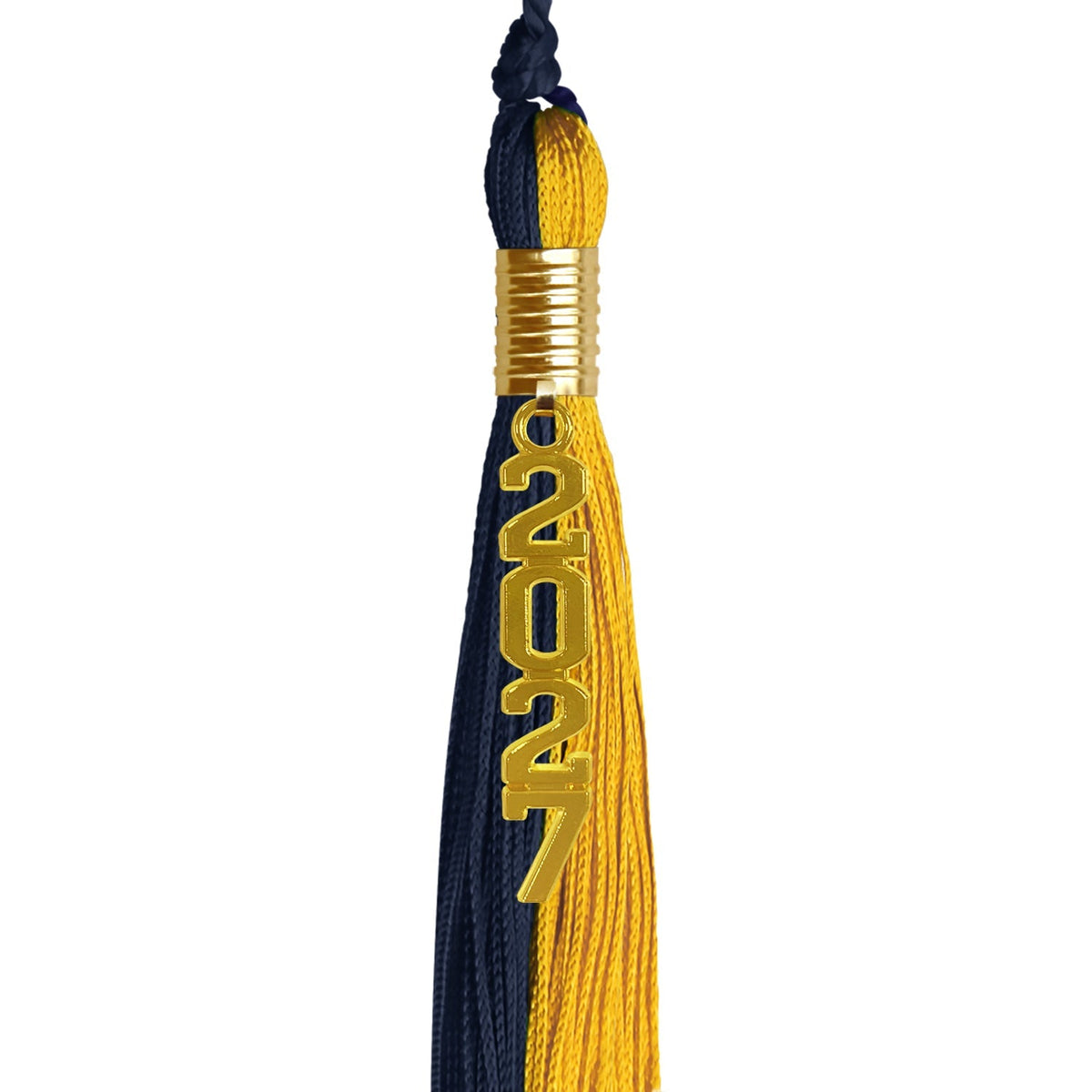 Dark Navy Blue/Bright Gold Graduation Tassel with Gold Stacked Date Drop - Endea Graduation
