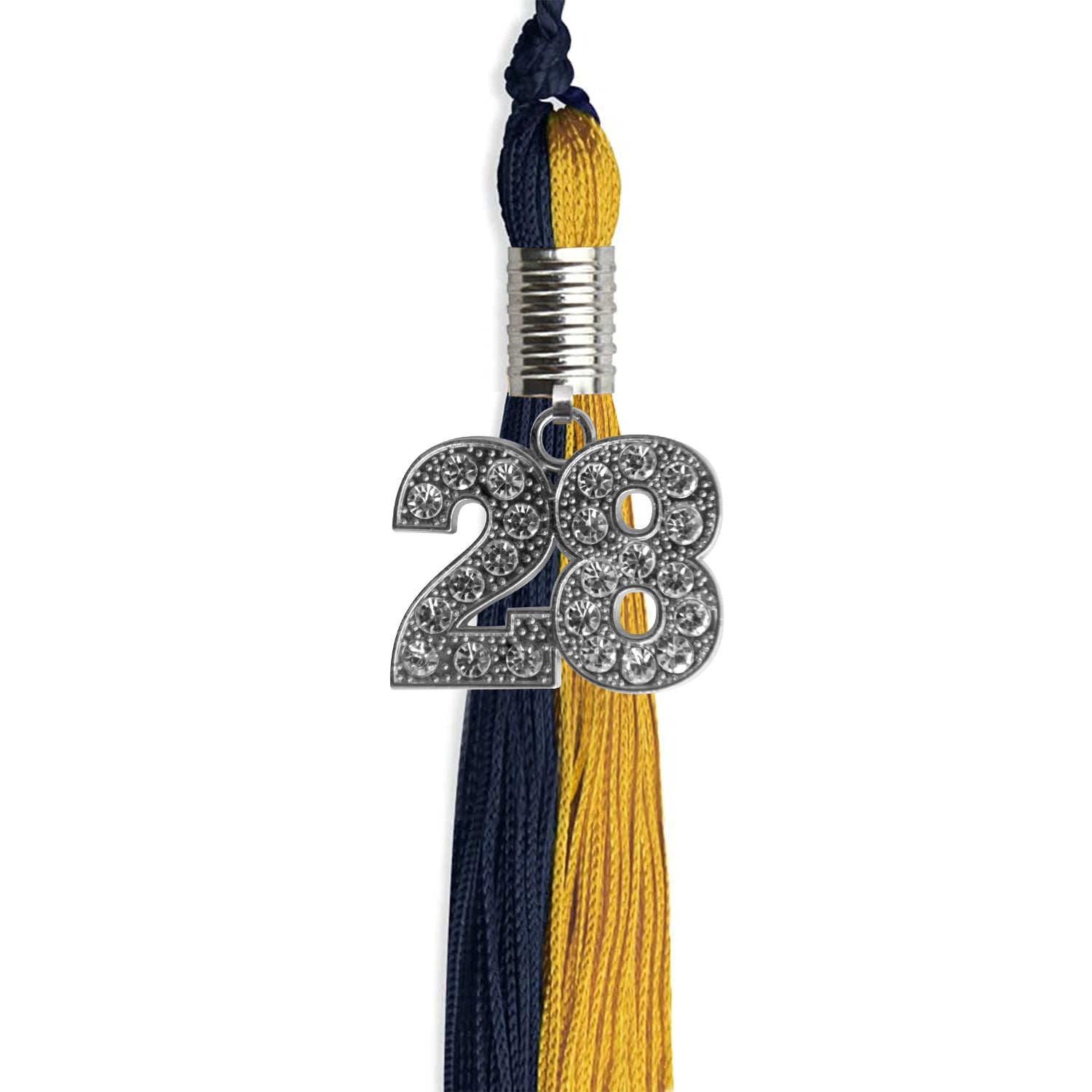 Dark Navy Blue/Bright Gold Graduation Tassel with Silver Date Drop - Endea Graduation