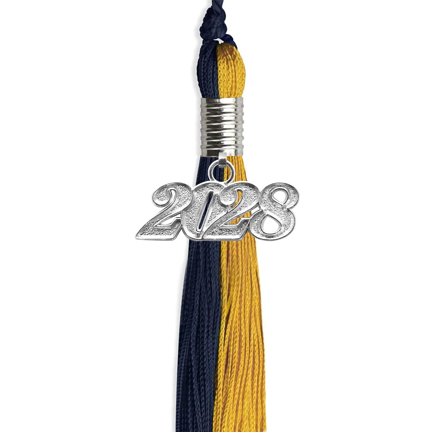 Dark Navy Blue/Bright Gold Graduation Tassel with Silver Date Drop - Endea Graduation