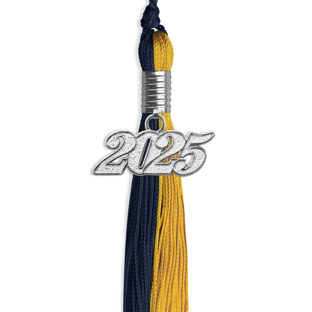 Dark Navy Blue/Bright Gold Graduation Tassel with Silver Date Drop - Endea Graduation