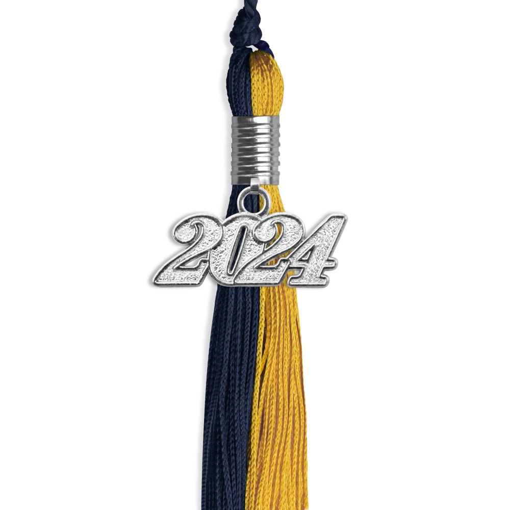 Dark Navy Blue/Bright Gold Graduation Tassel with Silver Date Drop - Endea Graduation