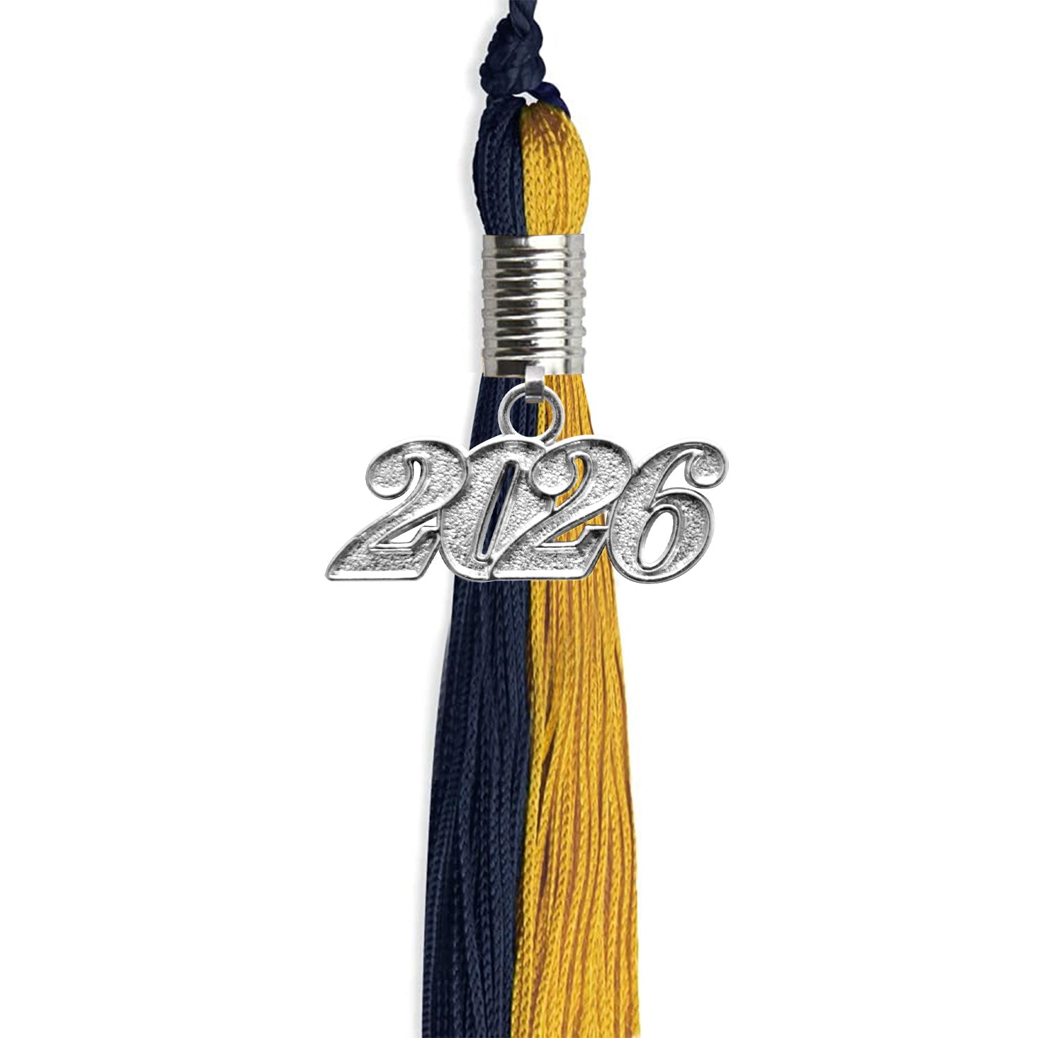 Dark Navy Blue/Bright Gold Graduation Tassel with Silver Date Drop - Endea Graduation