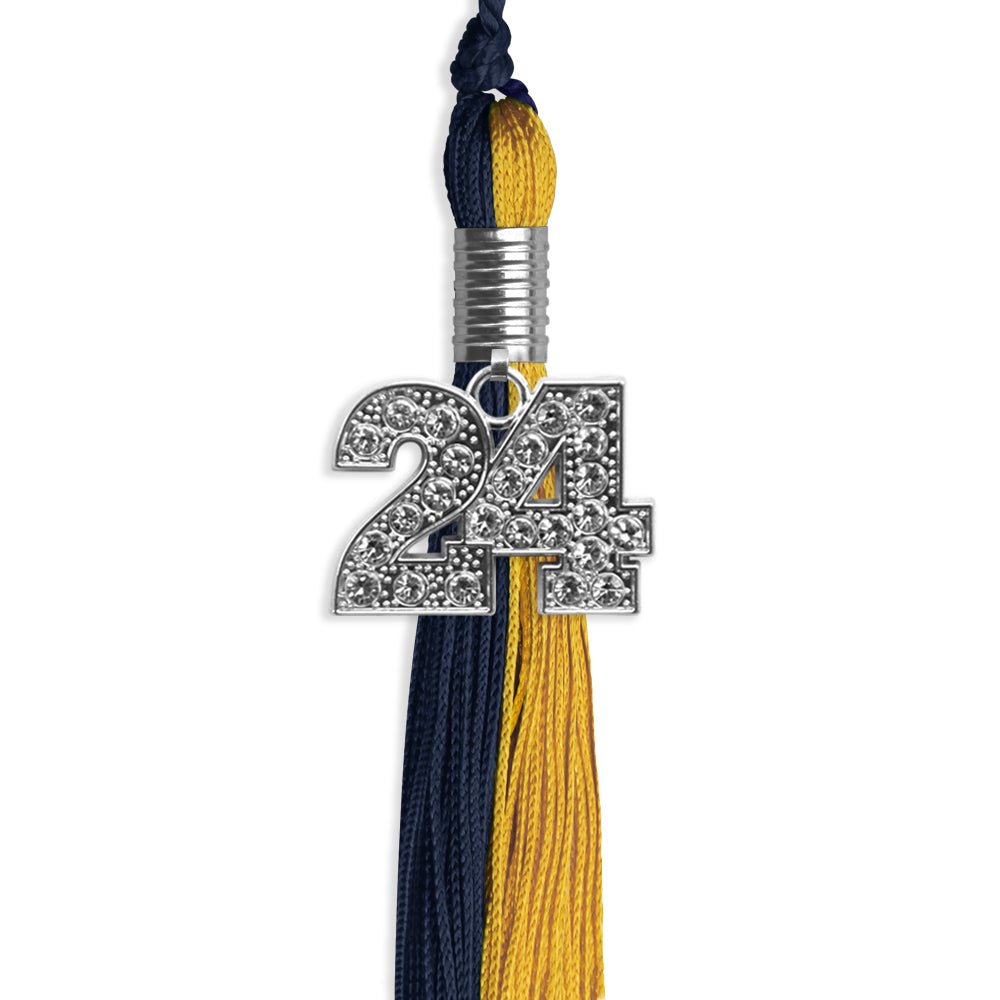 Dark Navy Blue/Bright Gold Graduation Tassel with Silver Date Drop - Endea Graduation