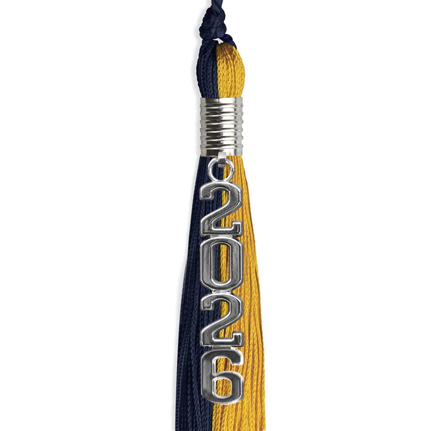 Dark Navy Blue/Bright Gold Graduation Tassel with Silver Stacked Date Drop - Endea Graduation