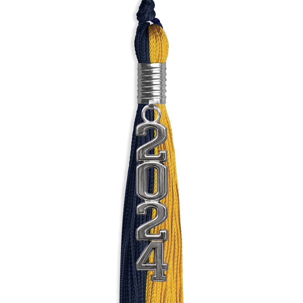 Dark Navy Blue/Bright Gold Graduation Tassel with Silver Stacked Date Drop - Endea Graduation