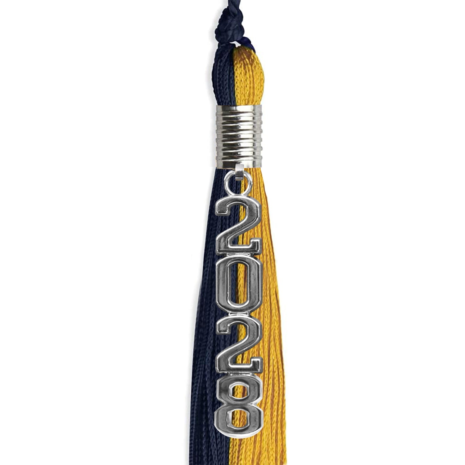 Dark Navy Blue/Bright Gold Graduation Tassel with Silver Stacked Date Drop - Endea Graduation