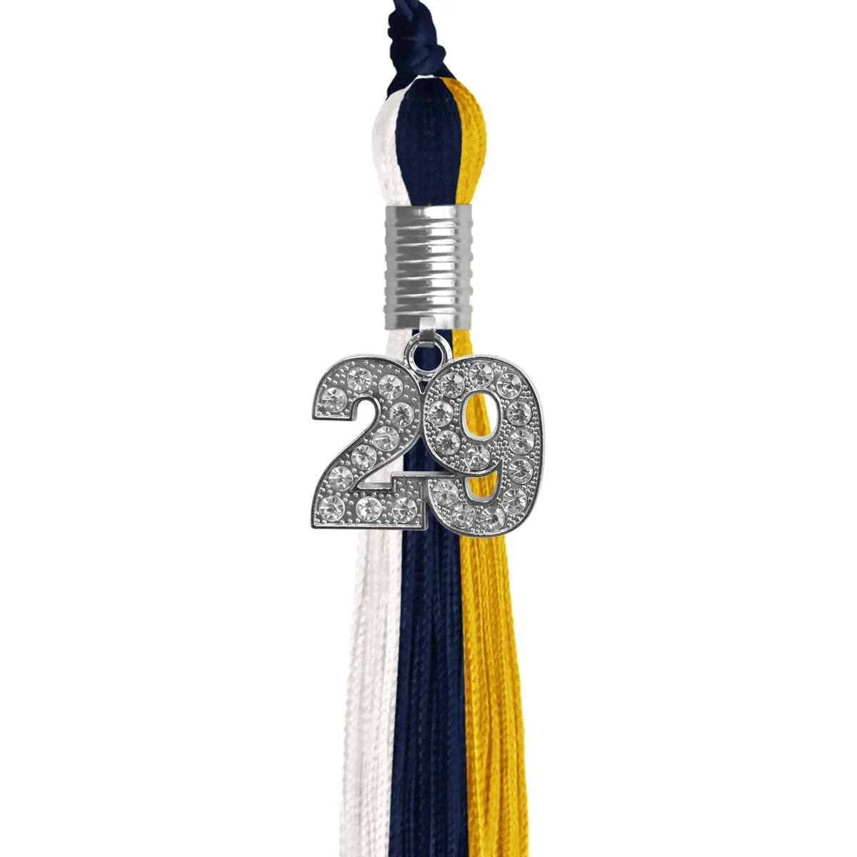 Dark Navy Blue/Gold/White Graduation Tassel with Silver Bling Charm - Endea Graduation