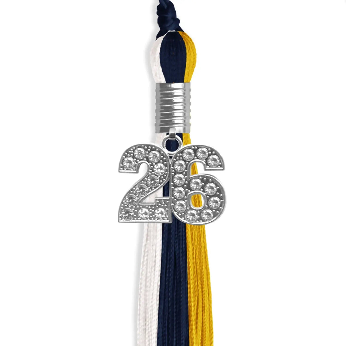 Dark Navy Blue/Gold/White Graduation Tassel with Silver Bling Charm - Endea Graduation
