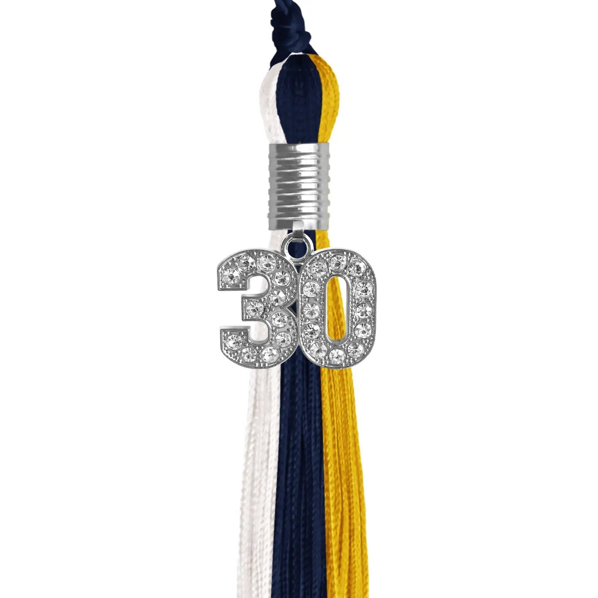 Dark Navy Blue/Gold/White Graduation Tassel with Silver Bling Charm - Endea Graduation