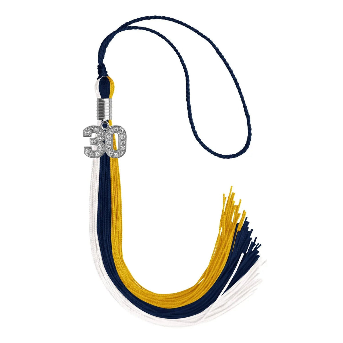 Dark Navy Blue/Gold/White Graduation Tassel with Silver Bling Charm - Endea Graduation