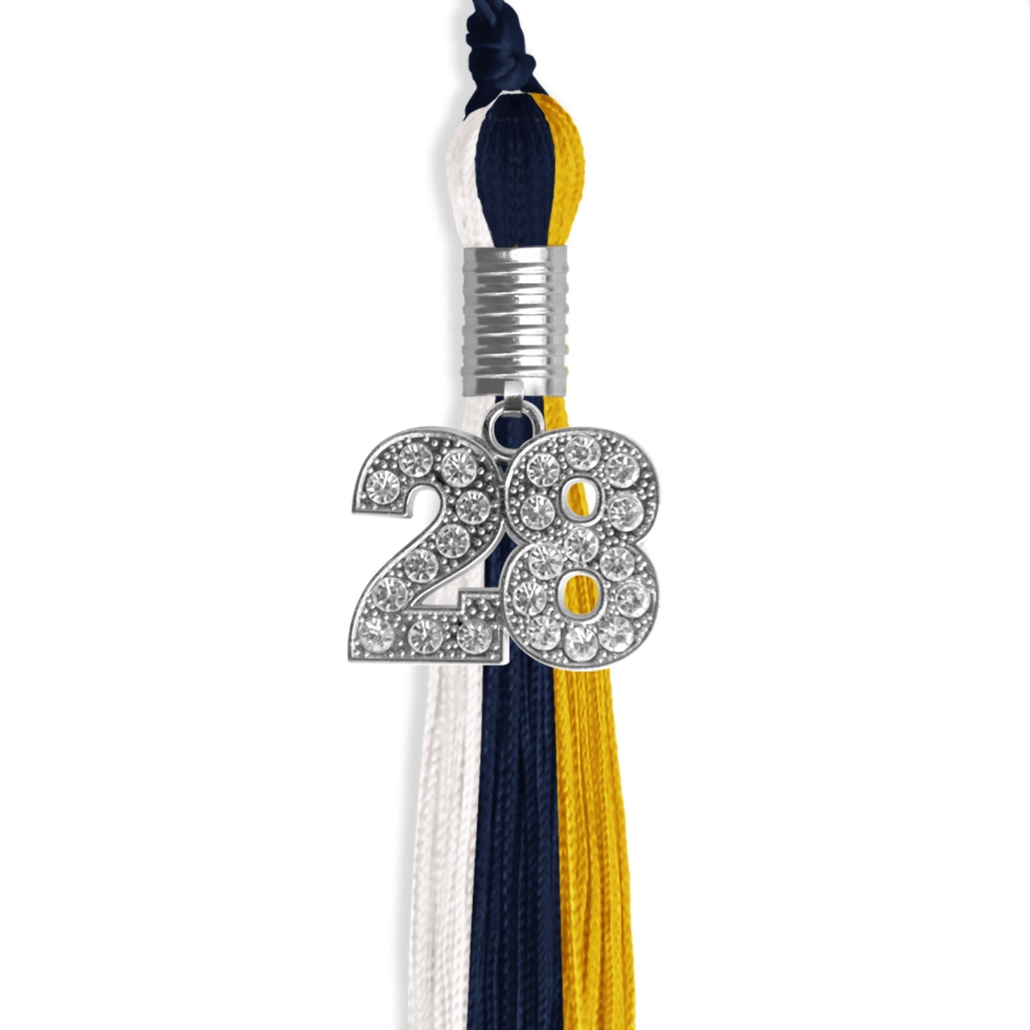 Dark Navy Blue/Gold/White Graduation Tassel with Silver Date Drop - Endea Graduation