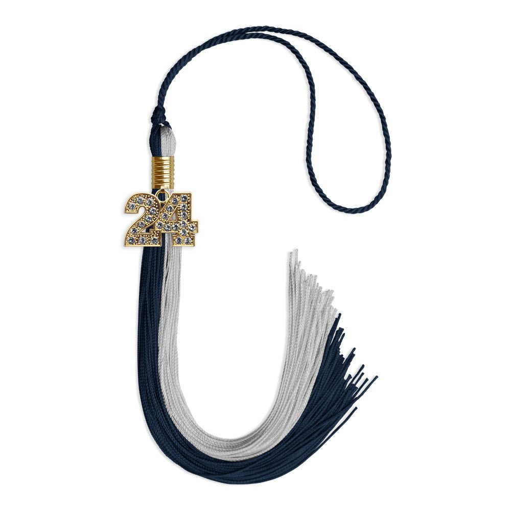 Dark Navy Blue/Grey Graduation Tassel with Gold Bling Charm - Endea Graduation