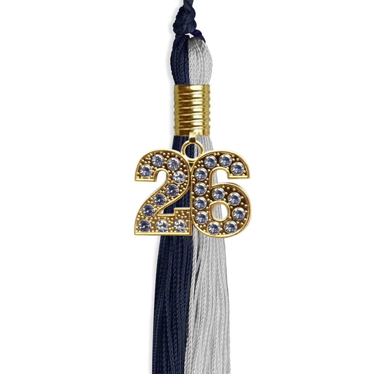 Dark Navy Blue/Grey Graduation Tassel with Gold Bling Charm - Endea Graduation