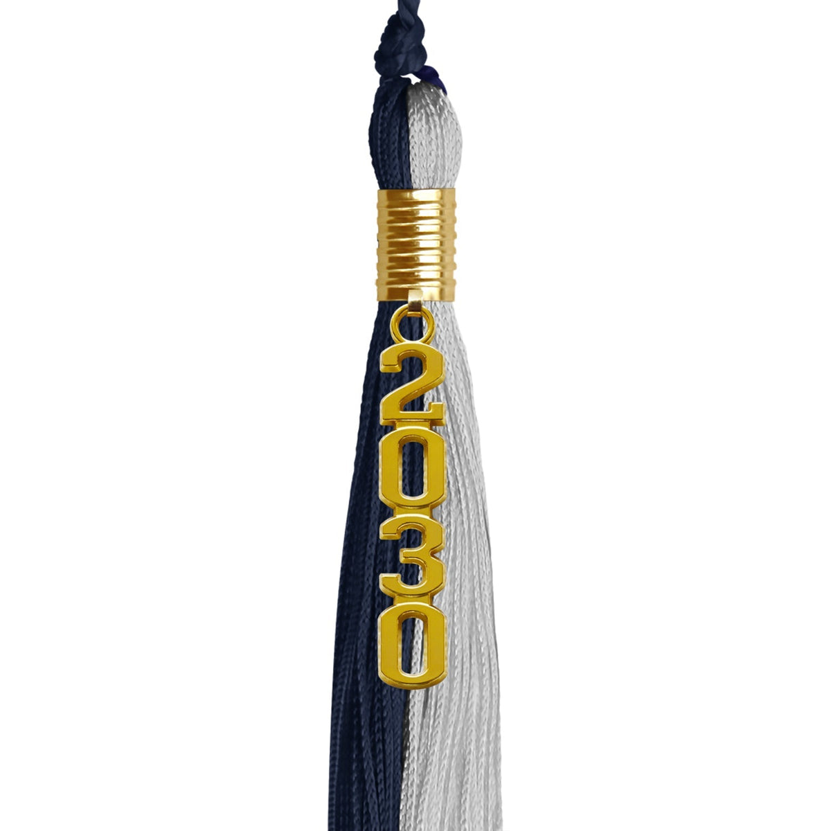 Dark Navy Blue/Grey Graduation Tassel with Gold Stacked Date Drop - Endea Graduation