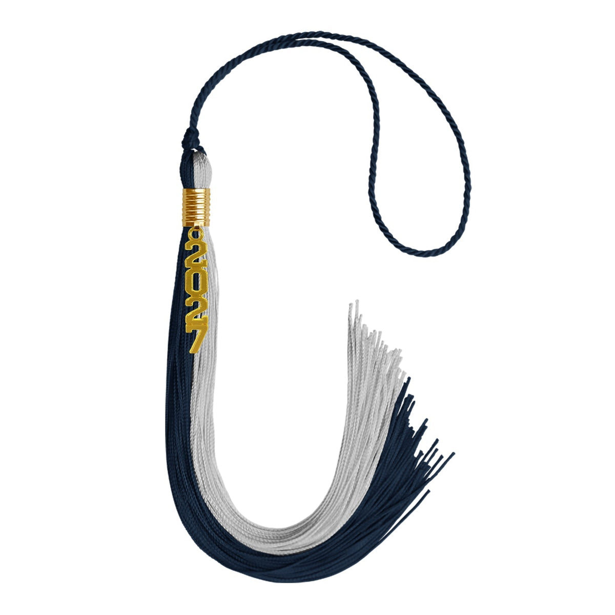 Dark Navy Blue/Grey Graduation Tassel with Gold Stacked Date Drop - Endea Graduation