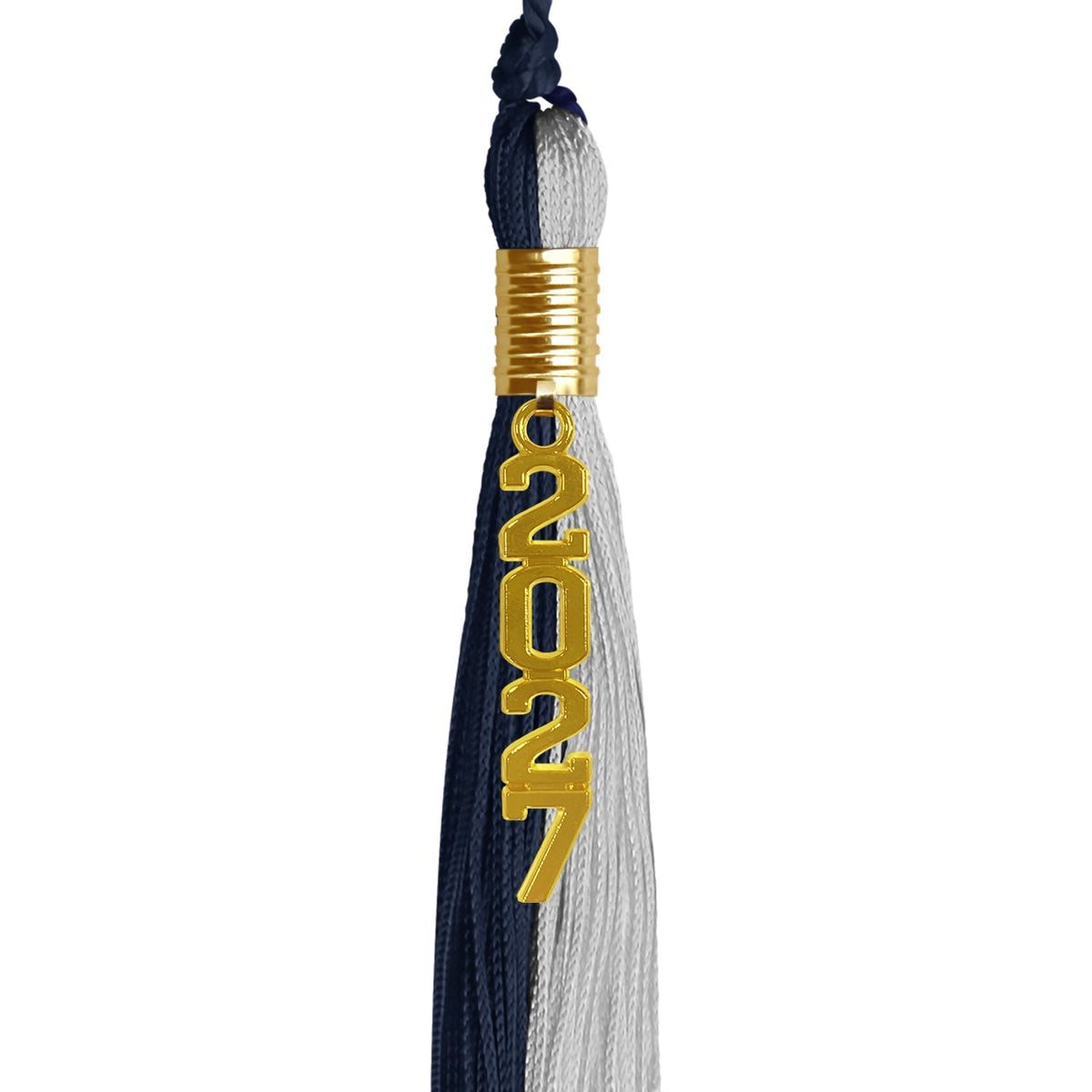 Dark Navy Blue/Grey Graduation Tassel with Gold Stacked Date Drop - Endea Graduation