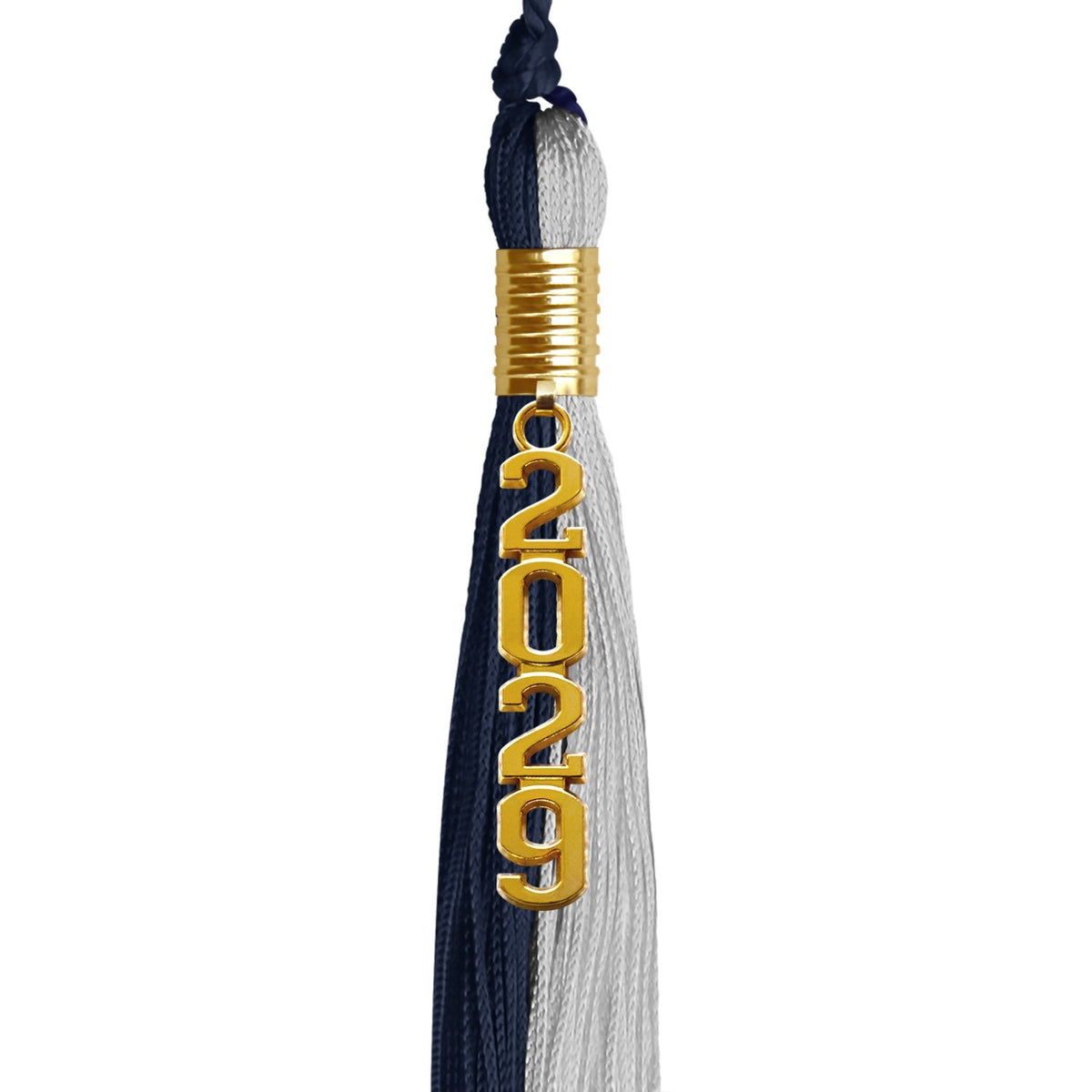 Dark Navy Blue/Grey Graduation Tassel with Gold Stacked Date Drop - Endea Graduation