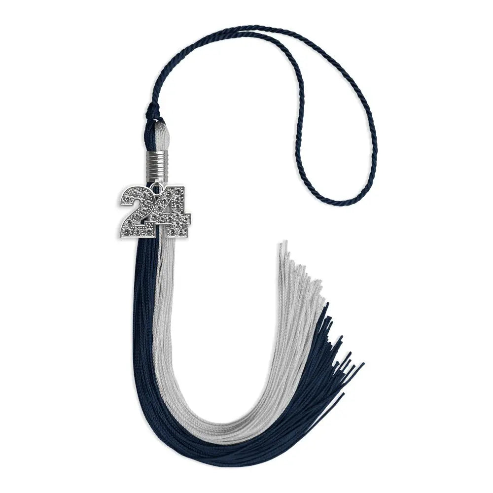 Dark Navy Blue/Grey Graduation Tassel with Silver Bling Charm - Endea Graduation