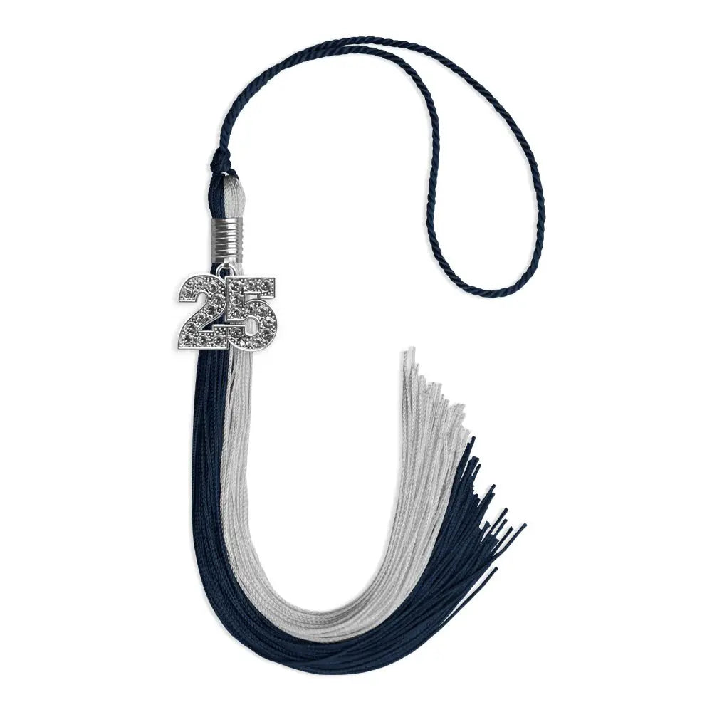 Dark Navy Blue/Grey Graduation Tassel with Silver Bling Charm - Endea Graduation