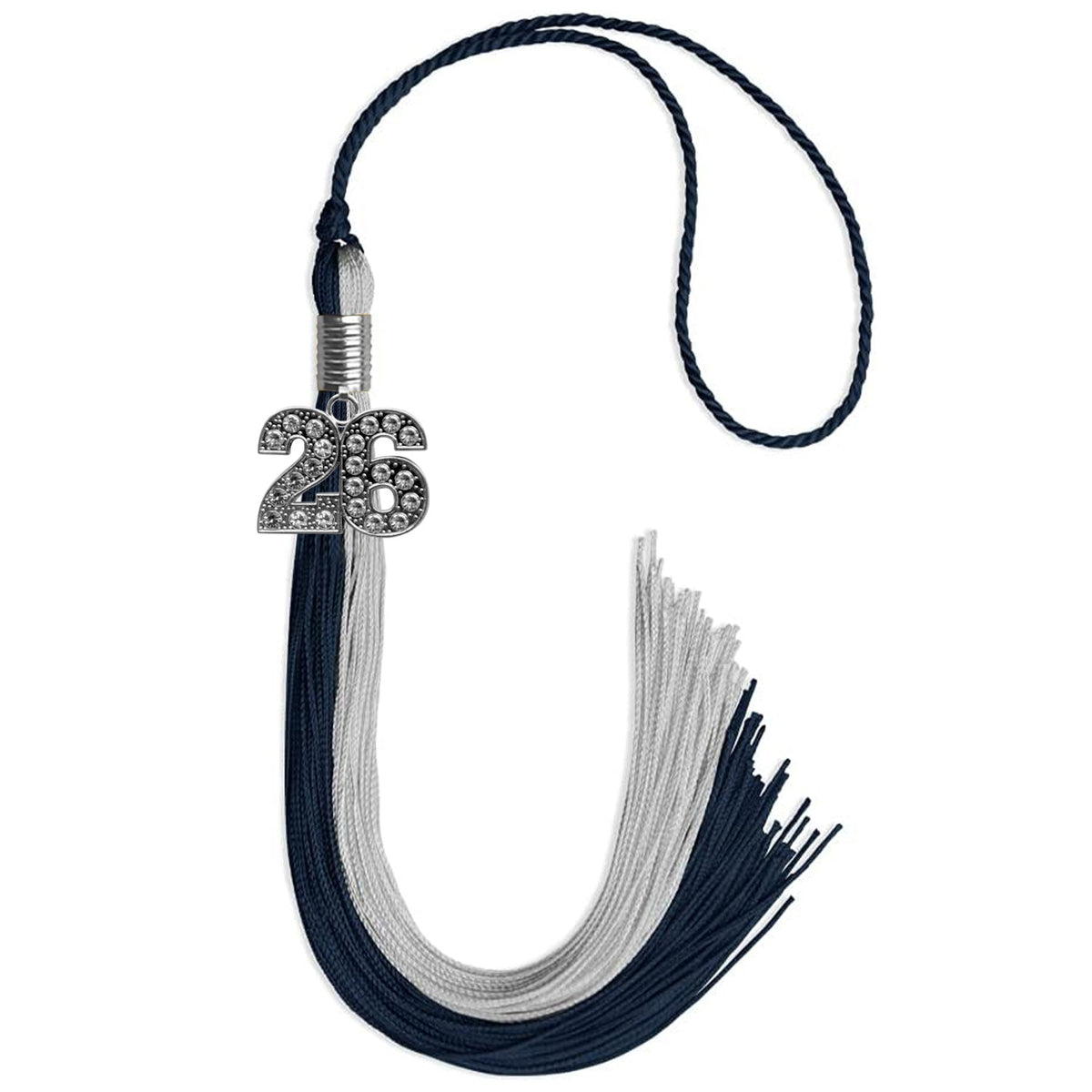 Dark Navy Blue/Grey Graduation Tassel with Silver Bling Charm - Endea Graduation