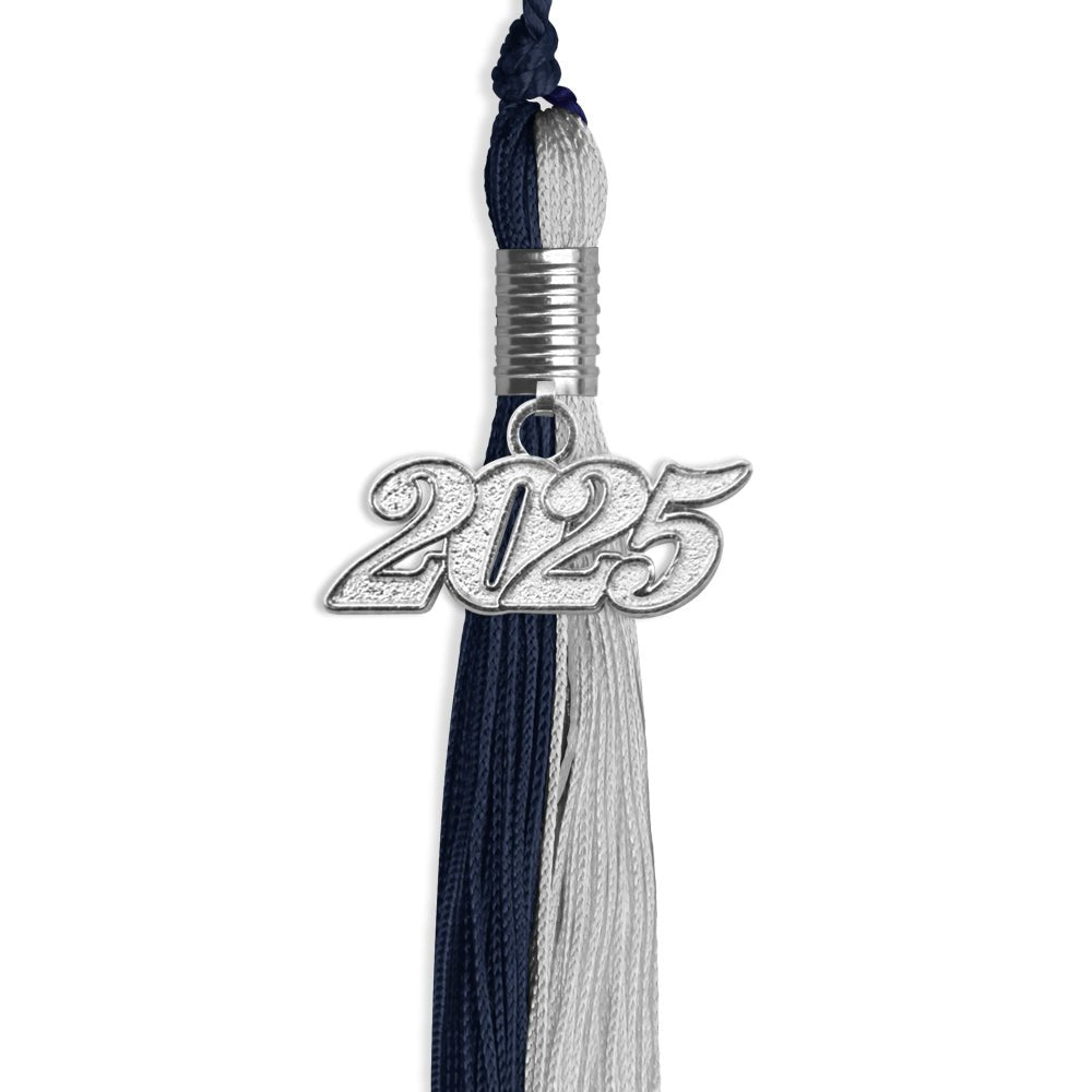 Dark Navy Blue/Grey Graduation Tassel with Silver Date Drop - Endea Graduation