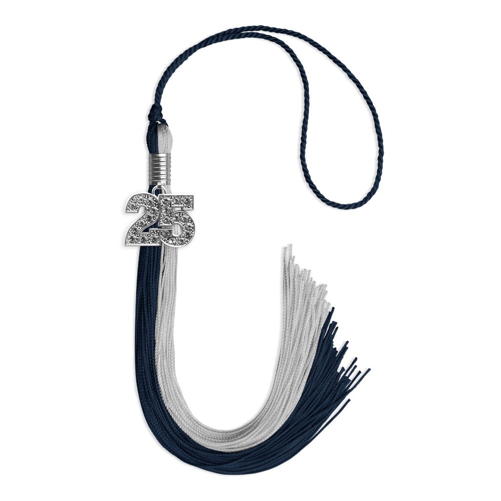 Dark Navy Blue/Grey Graduation Tassel with Silver Date Drop - Endea Graduation