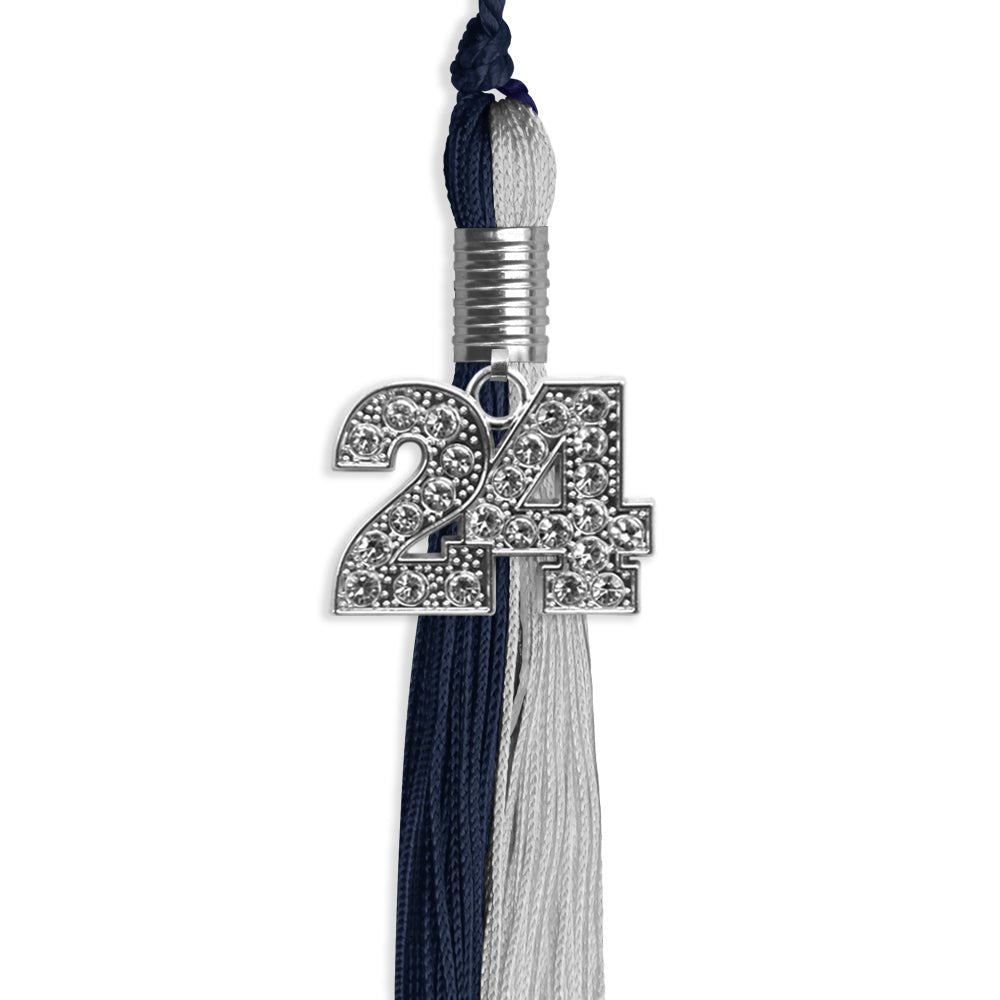 Dark Navy Blue/Grey Graduation Tassel with Silver Date Drop - Endea Graduation