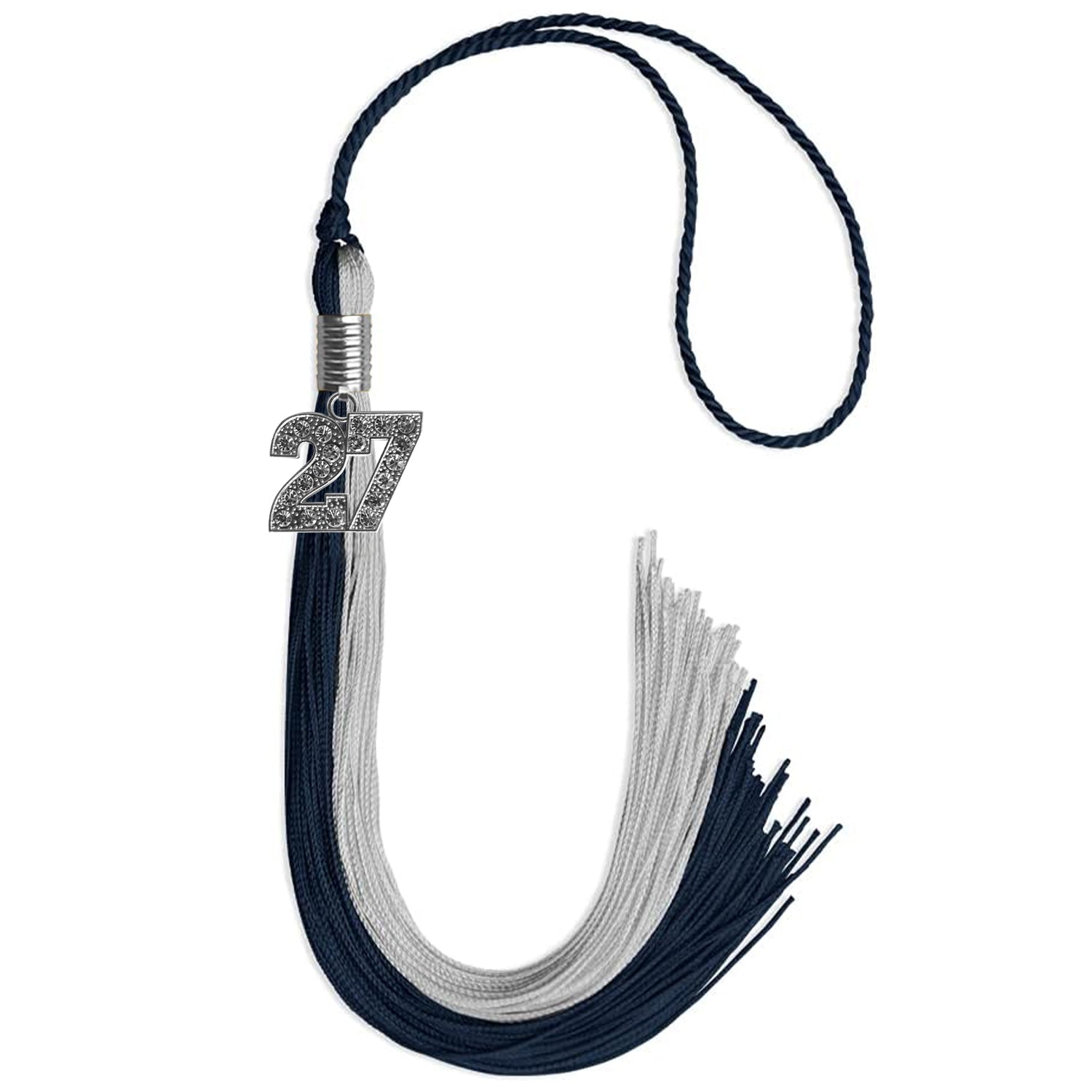 Dark Navy Blue/Grey Graduation Tassel with Silver Date Drop - Endea Graduation