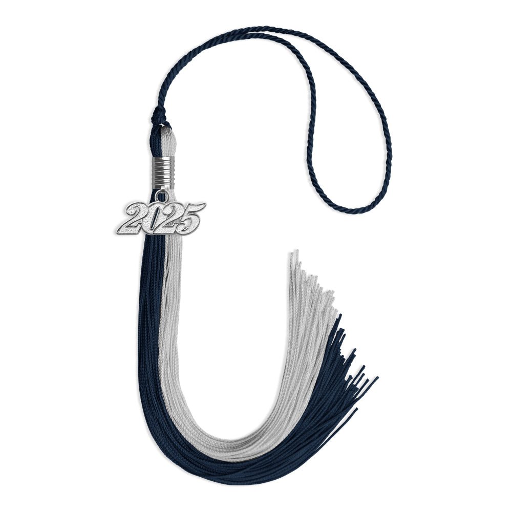 Dark Navy Blue/Grey Graduation Tassel with Silver Date Drop - Endea Graduation