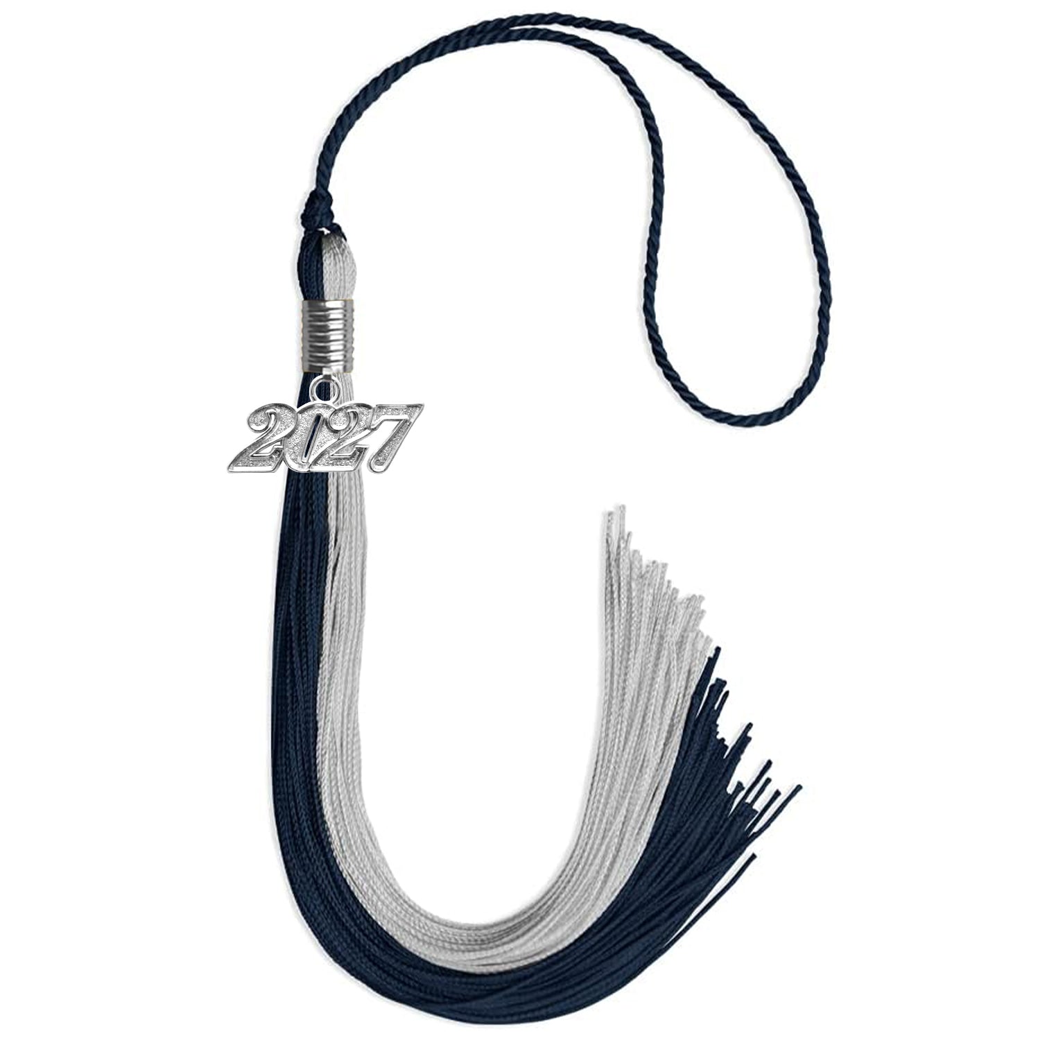 Dark Navy Blue/Grey Graduation Tassel with Silver Date Drop - Endea Graduation