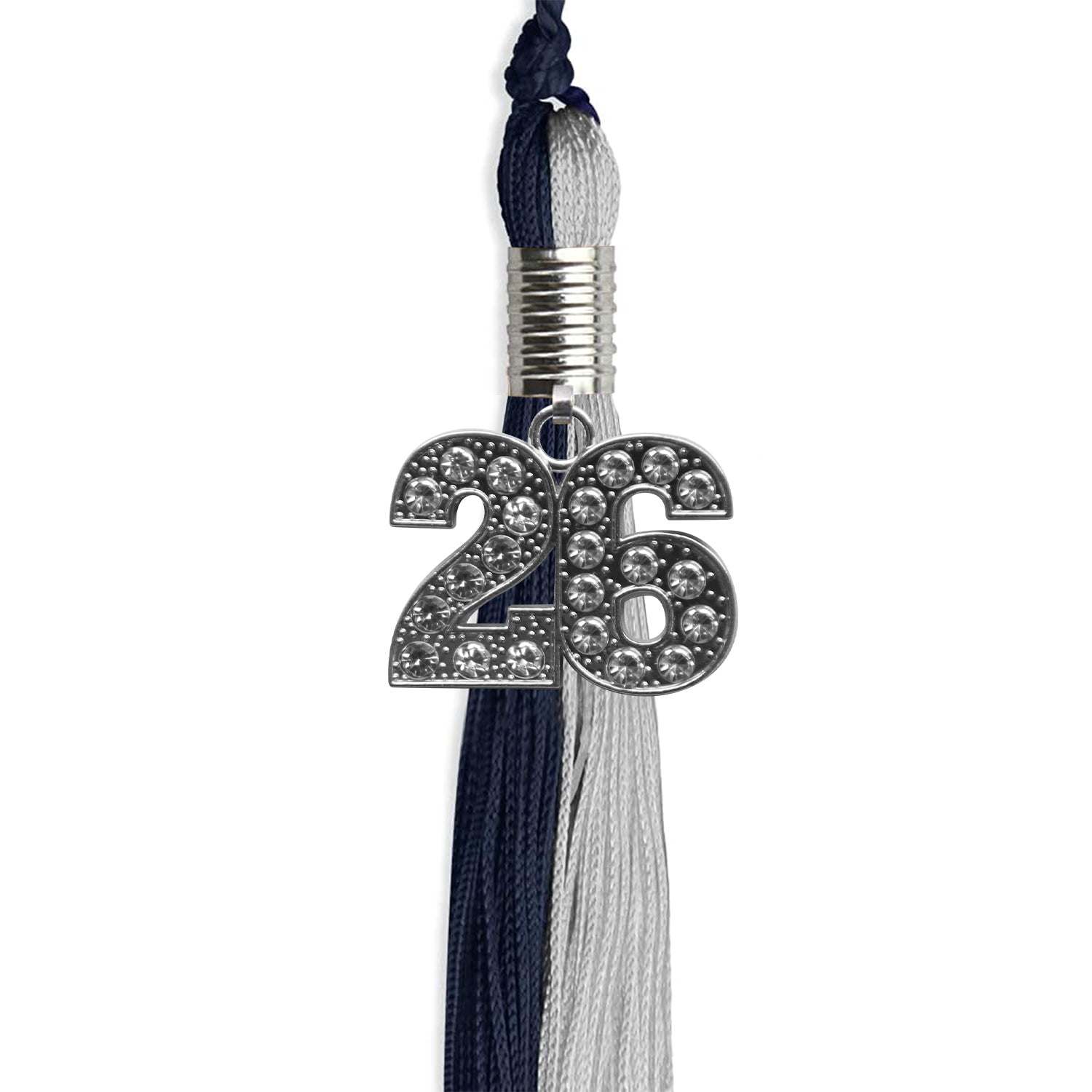 Dark Navy Blue/Grey Graduation Tassel with Silver Date Drop - Endea Graduation