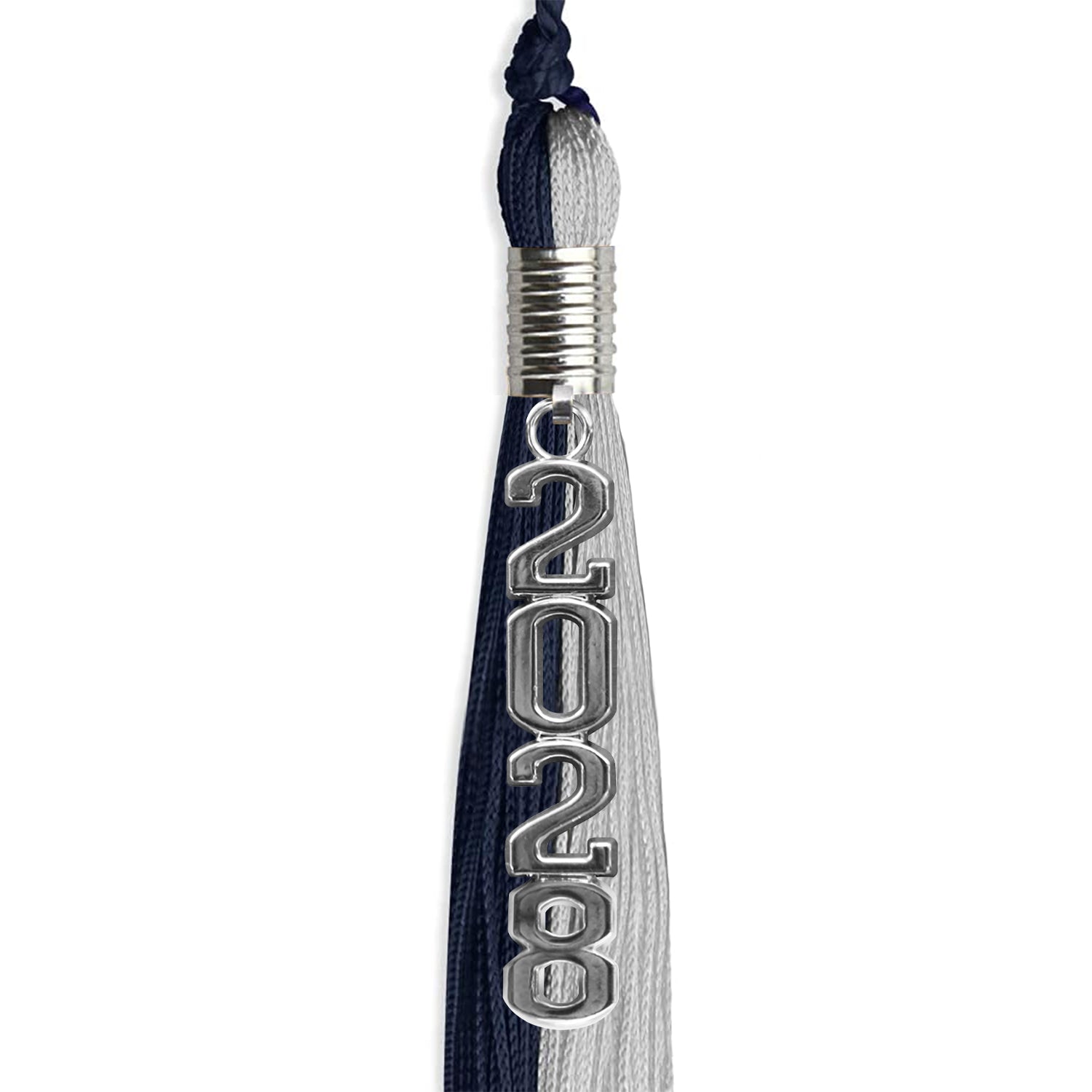 Dark Navy Blue/Grey Graduation Tassel with Silver Stacked Date Drop - Endea Graduation