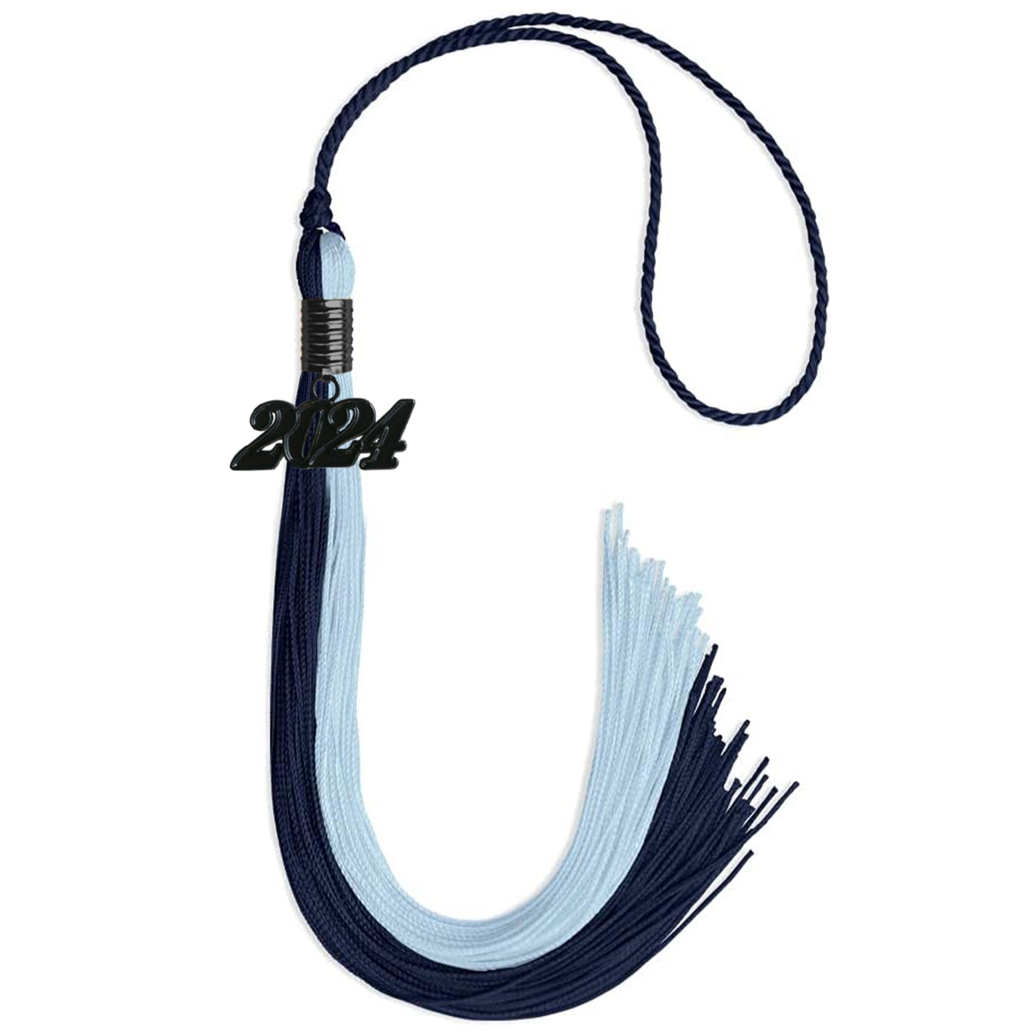 Dark Navy Blue/Light Blue Graduation Tassel with Black Date Drop - Endea Graduation