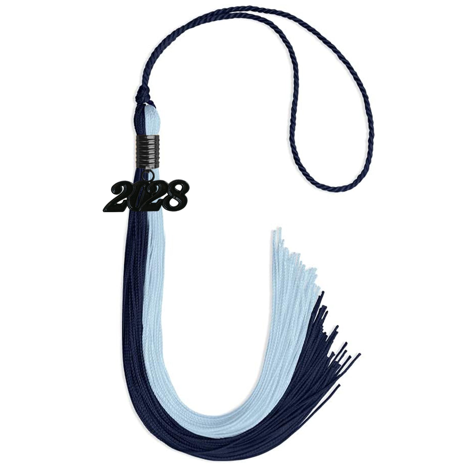 Dark Navy Blue/Light Blue Graduation Tassel with Black Date Drop - Endea Graduation