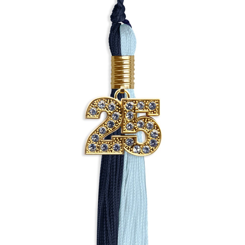 Dark Navy Blue/Light Blue Graduation Tassel with Gold Bling Charm - Endea Graduation