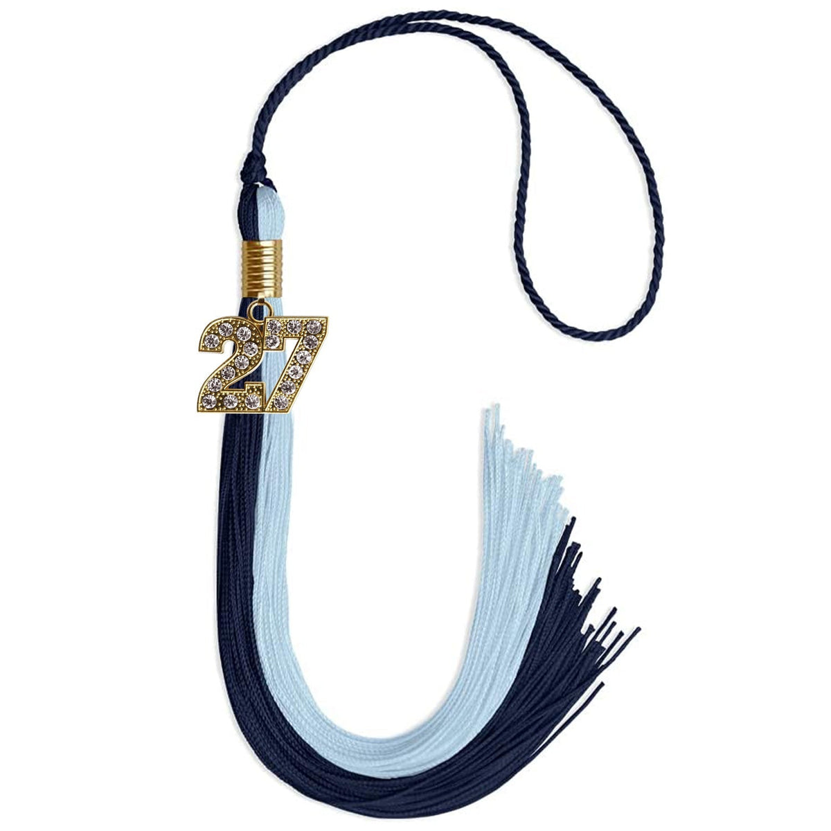Dark Navy Blue/Light Blue Graduation Tassel with Gold Bling Charm - Endea Graduation