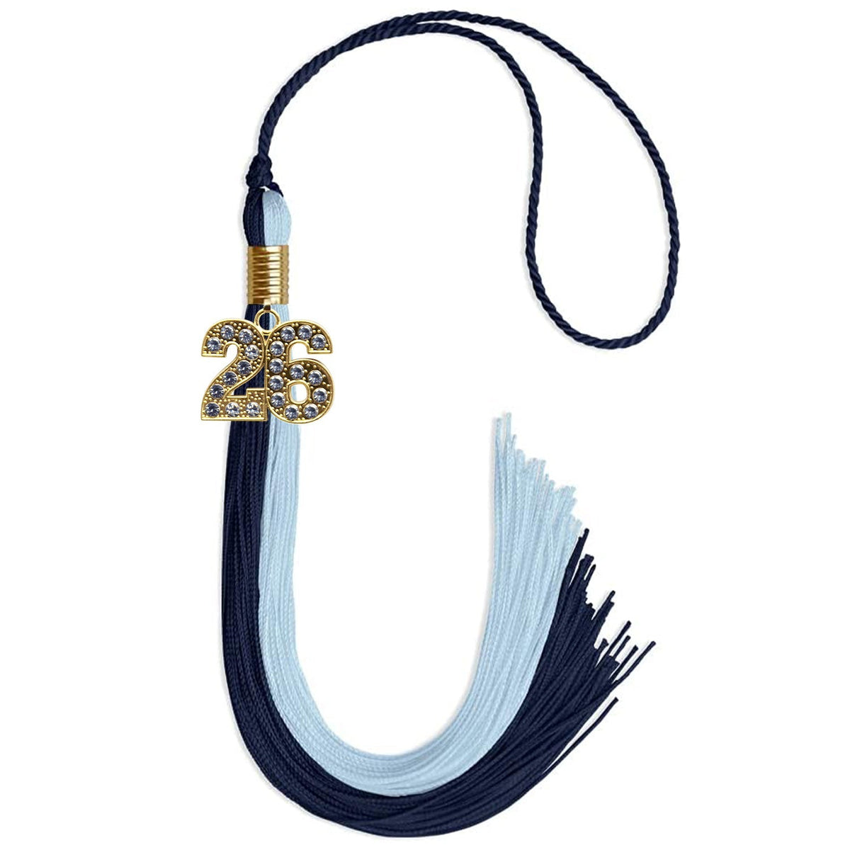 Dark Navy Blue/Light Blue Graduation Tassel with Gold Bling Charm - Endea Graduation