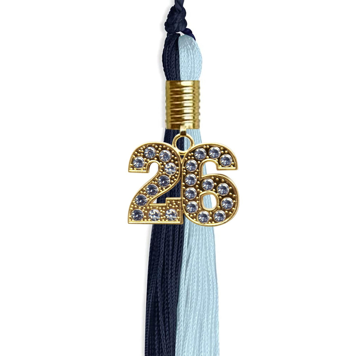 Dark Navy Blue/Light Blue Graduation Tassel with Gold Bling Charm - Endea Graduation