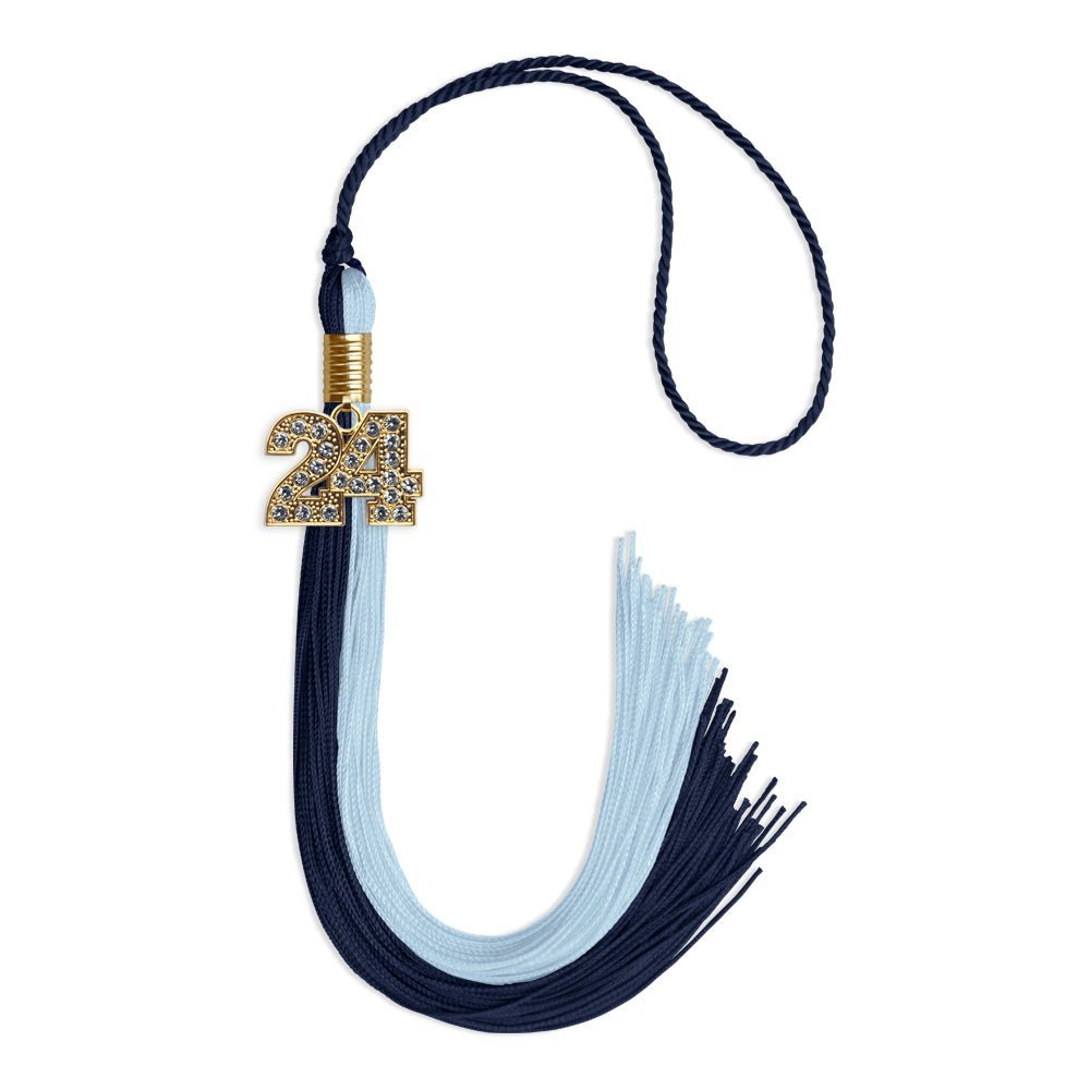 Dark Navy Blue/Light Blue Graduation Tassel with Gold Bling Charm - Endea Graduation