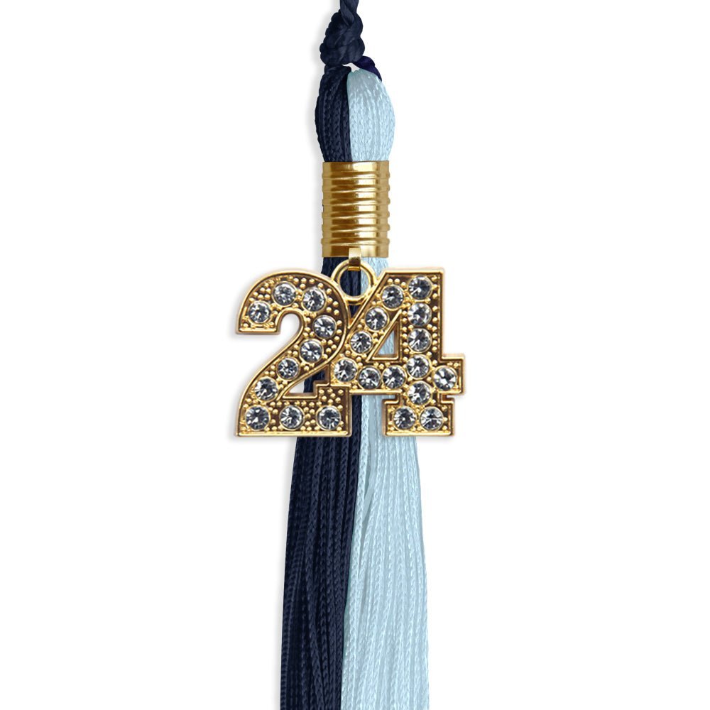 Dark Navy Blue/Light Blue Graduation Tassel with Gold Bling Charm - Endea Graduation