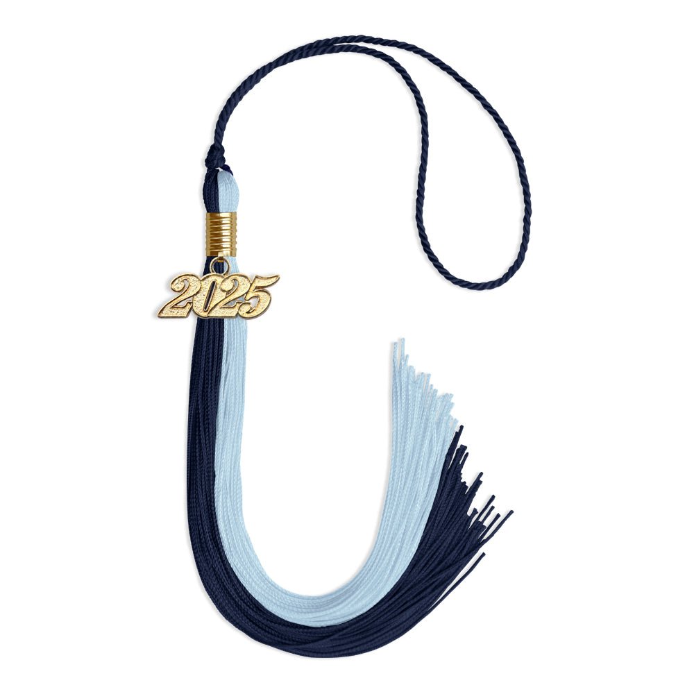 Dark Navy Blue/Light Blue Graduation Tassel with Gold Date Drop - Endea Graduation