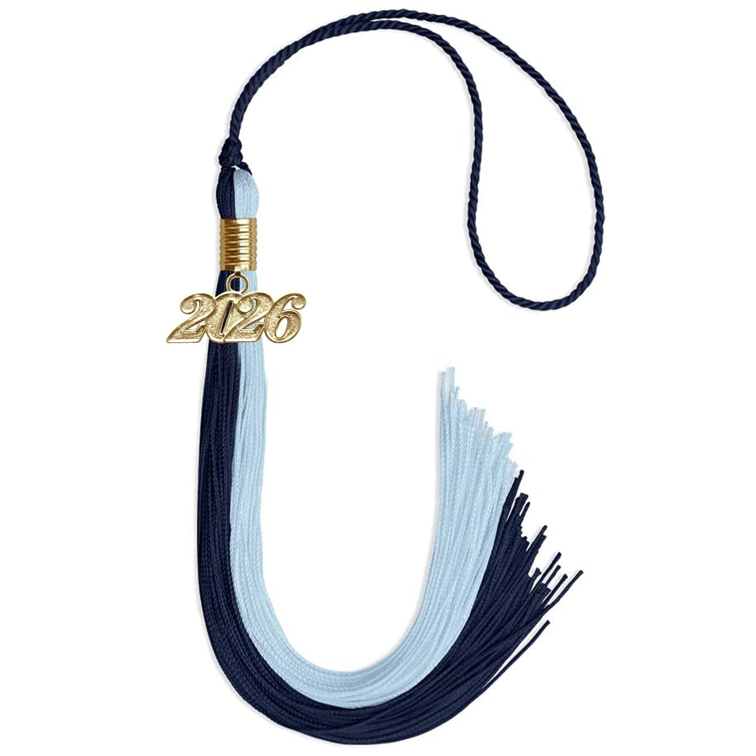 Dark Navy Blue/Light Blue Graduation Tassel with Gold Date Drop - Endea Graduation