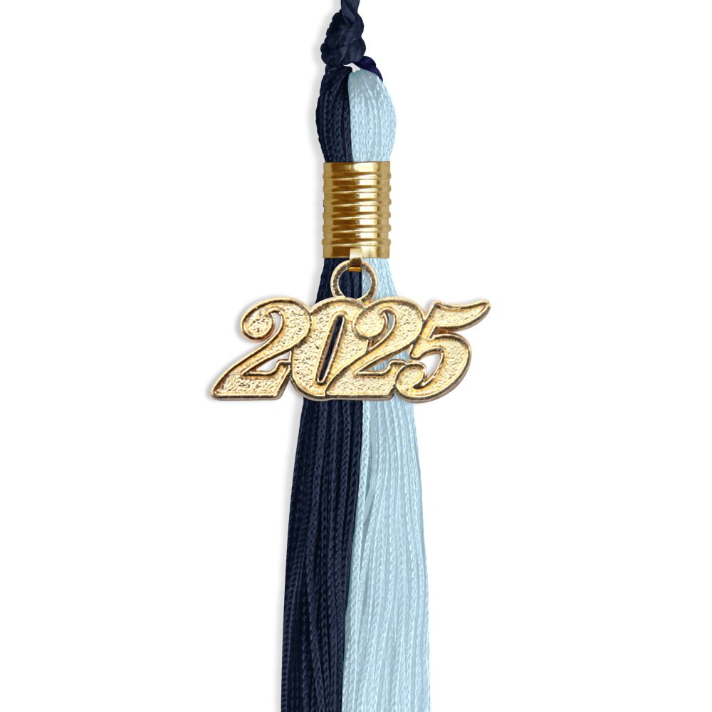 Dark Navy Blue/Light Blue Graduation Tassel with Gold Date Drop - Endea Graduation