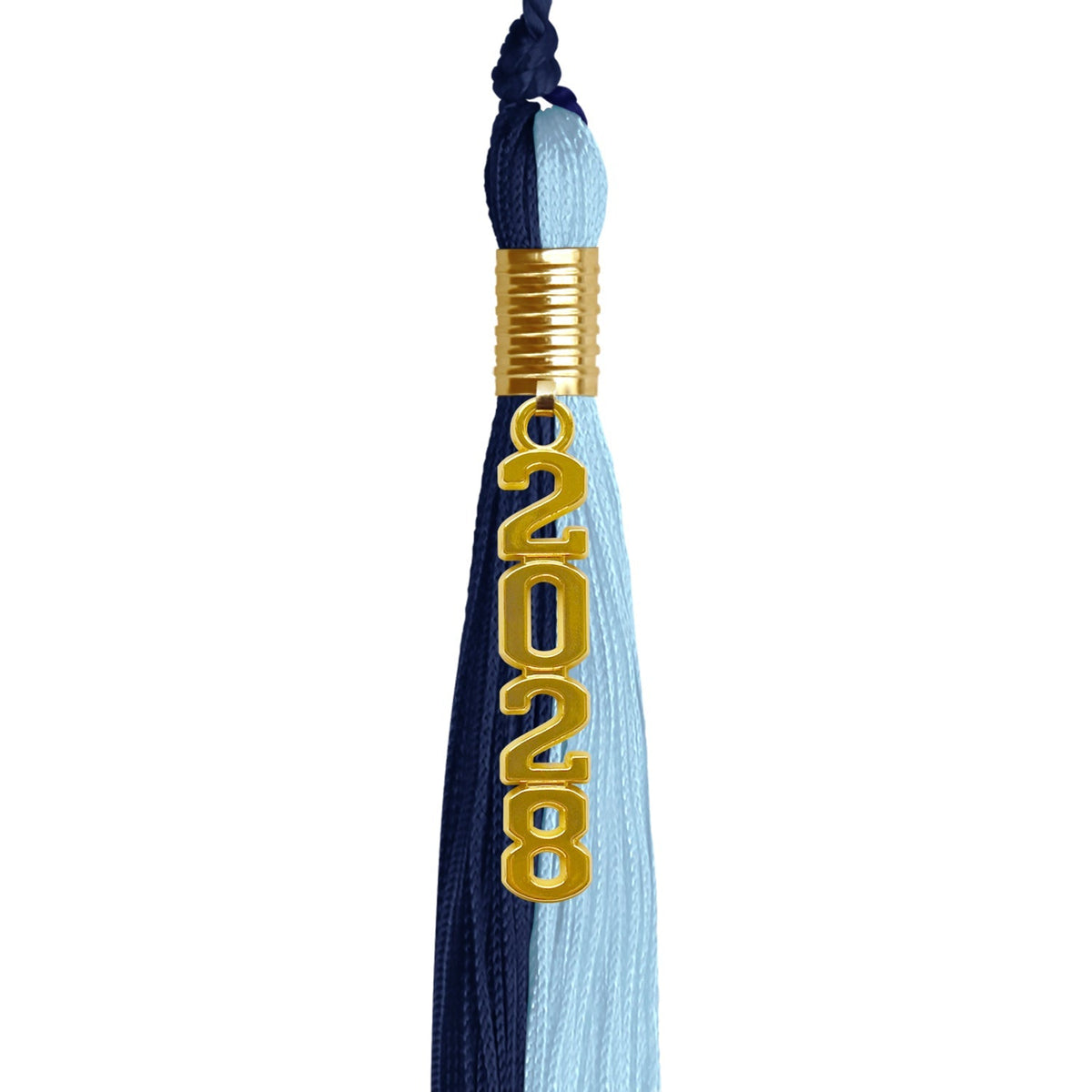 Dark Navy Blue/Light Blue Graduation Tassel with Gold Stacked Date Drop - Endea Graduation