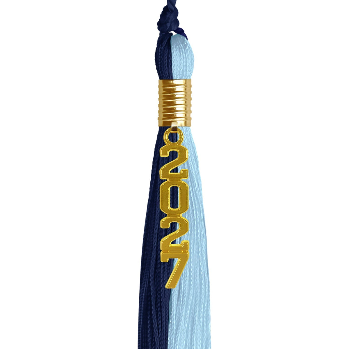 Dark Navy Blue/Light Blue Graduation Tassel with Gold Stacked Date Drop - Endea Graduation