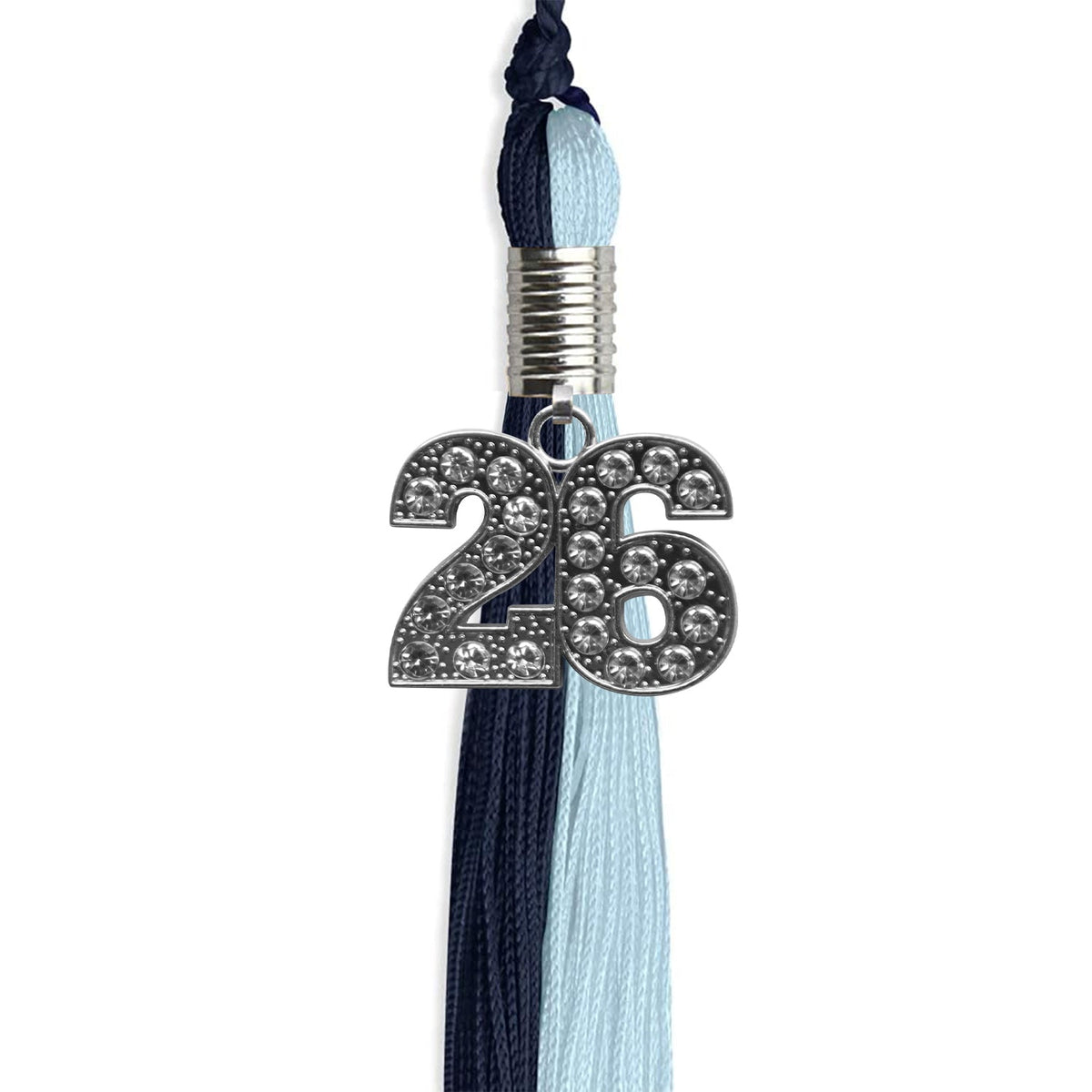 Dark Navy Blue/Light Blue Graduation Tassel with Silver Bling Charm - Endea Graduation