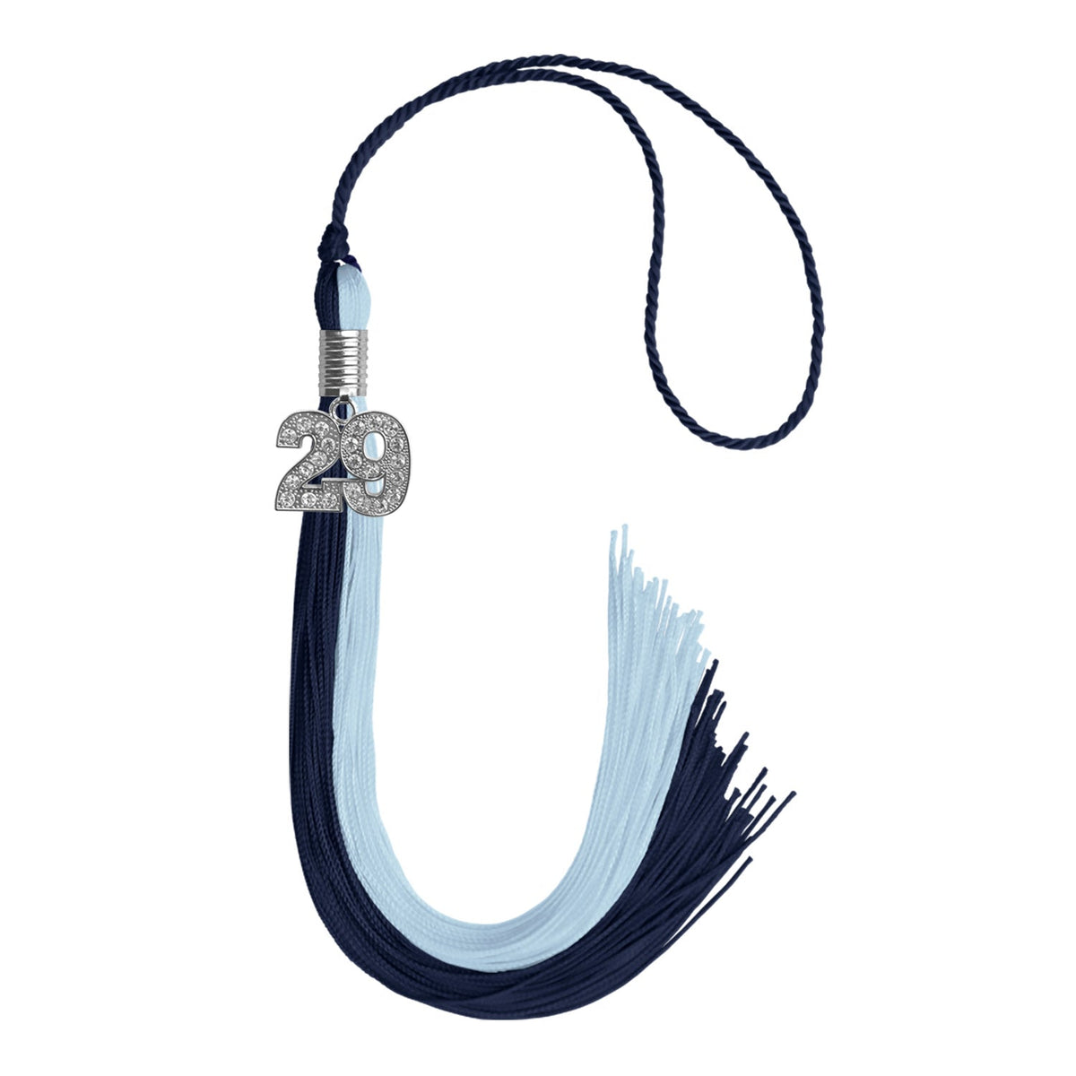 Dark Navy Blue/Light Blue Graduation Tassel with Silver Bling Charm - Endea Graduation