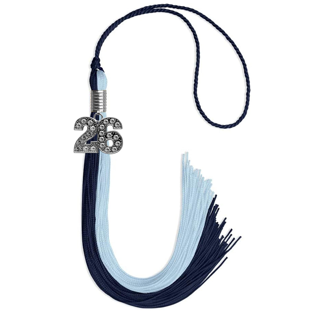 Dark Navy Blue/Light Blue Graduation Tassel with Silver Bling Charm - Endea Graduation