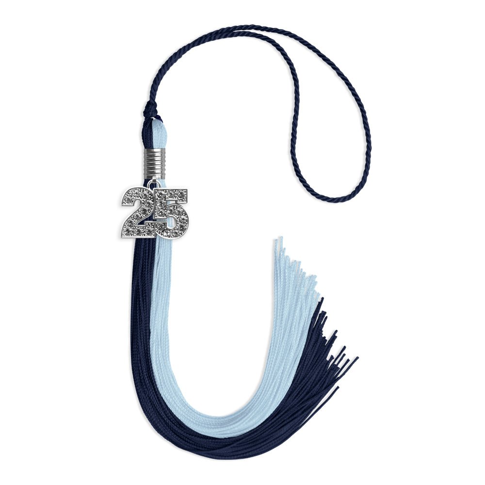 Dark Navy Blue/Light Blue Graduation Tassel with Silver Bling Charm - Endea Graduation